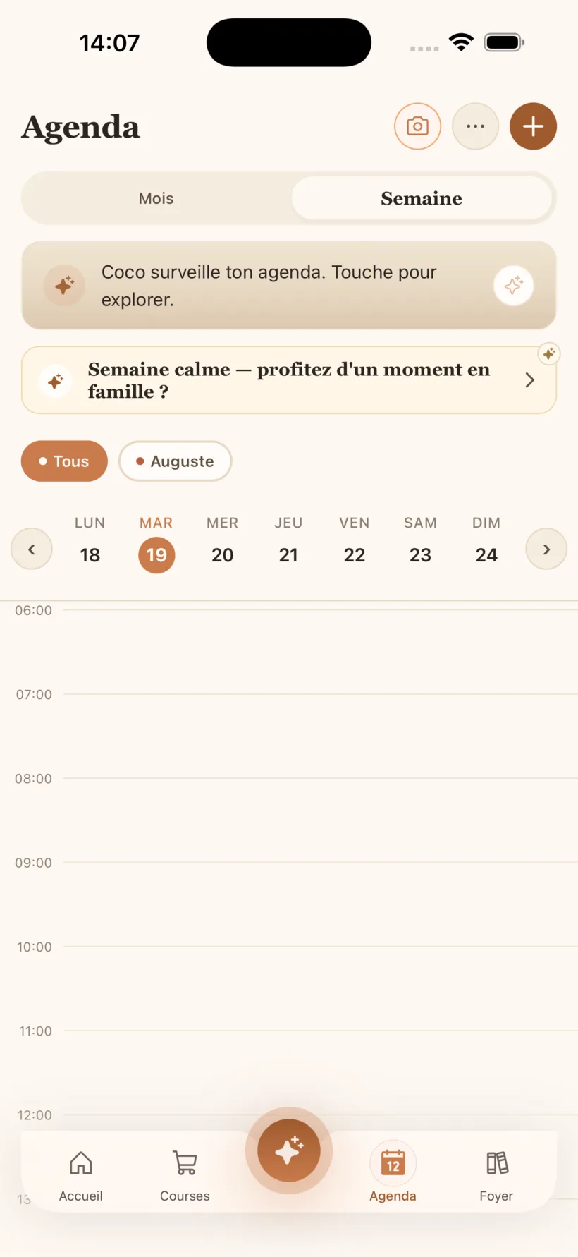 Agenda familial vue semaine